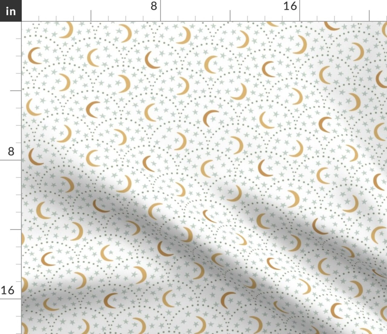 Celestial Moon Sweet Dreams Hand Drawn Stars Boho Baby Nursery Soft Pastel Green Golden Yellow Ochre Magical Sky Custom Printed Fabric by Spoonflower Various Fabrics by the Yard or Fat Quarter